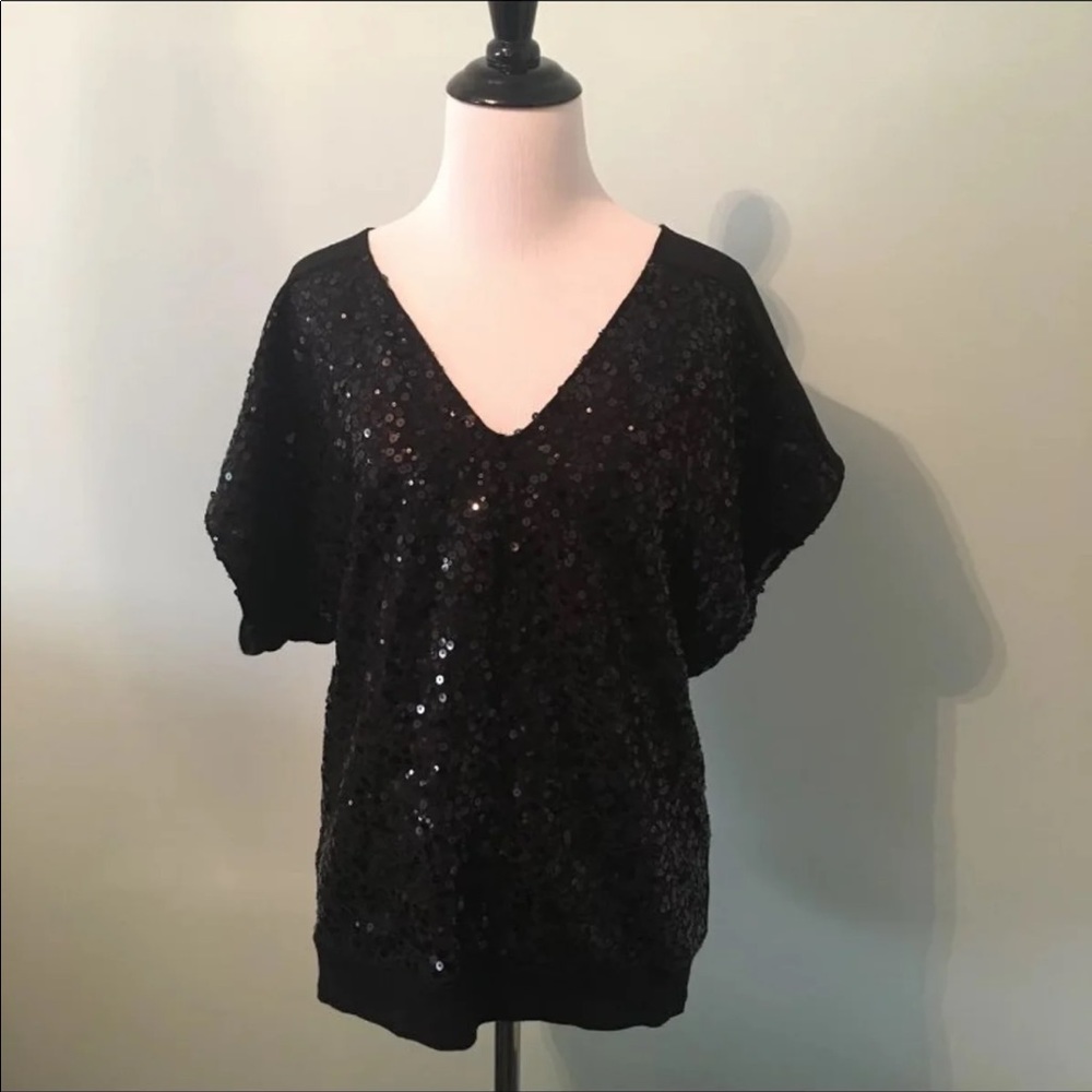 Express black sequin short sleeve shirt